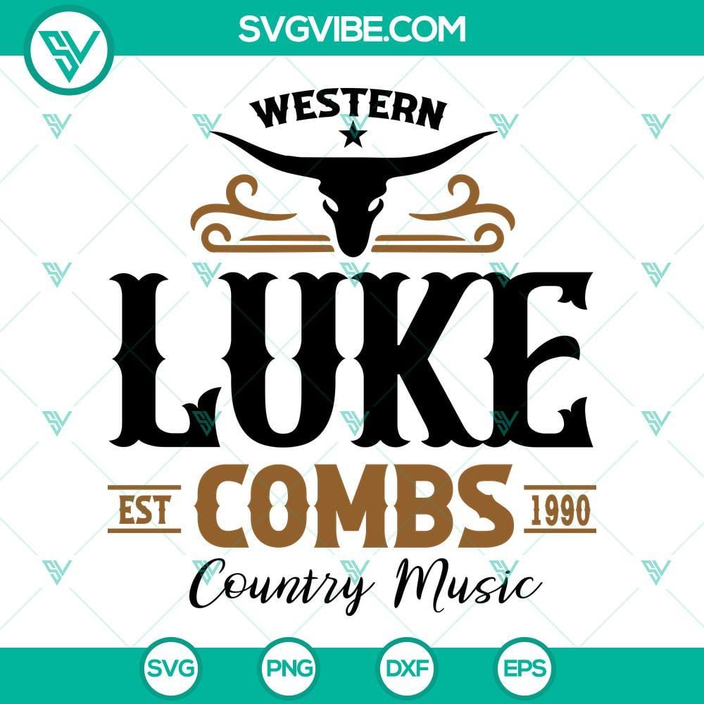Western Luke Combs Est 1990 Country Music SVG, Concert Tour SVG PNG DXF EPS Western Luke Combs Est 1990 country music concert tour SVG file with themed images for fans.
