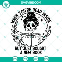 Dead Inside book SVG download design with messy bun bun, perfect for digital product, funny and relatable.
