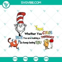 Cat in the hat SVG image for autism awareness, colorful design for lighting it up blue or coloring the world.