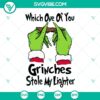 Grinch smoking SVG with "Which One Of You Grinches Stole My Lighter" design, perfect for holiday crafts.