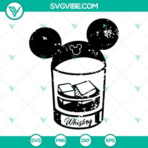 Whiskey glass Mickey SVG design for family vacation - Mouse head alcohol SVG download - ideal for craft projects.