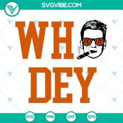 Who Dey SVG image featuring Joe Burrow, available for download in Bengals and Cincinnati Bengals themes. Great for fans and crafters.