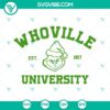 Whoville University SVG with Grinch and Christmas elements for holiday crafting projects.