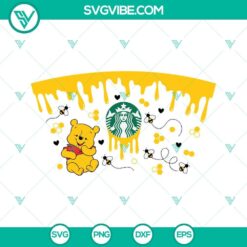Winnie Pooh Starbucks cup SVG with honeycomb drips, full wrap design. Unique and whimsical digital illustration for craft projects.