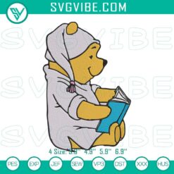Winnie the Pooh reading embroidery design for kids - machine-made and adorable, perfect for children's clothing and accessories.