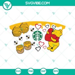 SVG images of Winnie Pooh Starbucks full wrap design with honeycomb drips, perfect for crafts and decors.