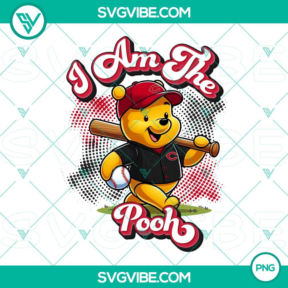 Winnie The Pooh Cincinnati Reds Baseball PNG Images Design File Winnie the Pooh Cincinnati Reds baseball PNG design file with baseball bat, cap, and logo on white background.