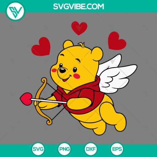 Winnie the Pooh Cupid Svg featuring Valentine's Day design for crafting projects. Adorable Pooh Bear themed SVG perfect for Valentine's Day.