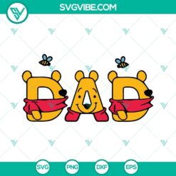 Disney Dad Winnie The Pooh SVG images for Father's Day, featuring cute cartoon designs. Downloadable digital files.