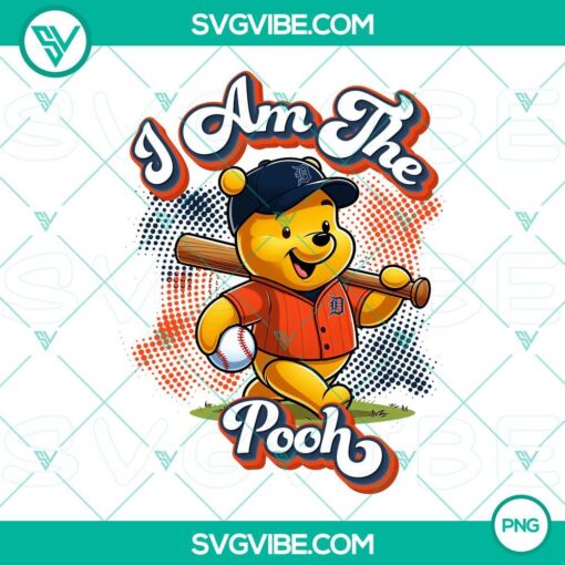 Winnie The Pooh Detroit Tigers baseball team themed PNG design file, perfect for sports fans and Disney lovers alike.