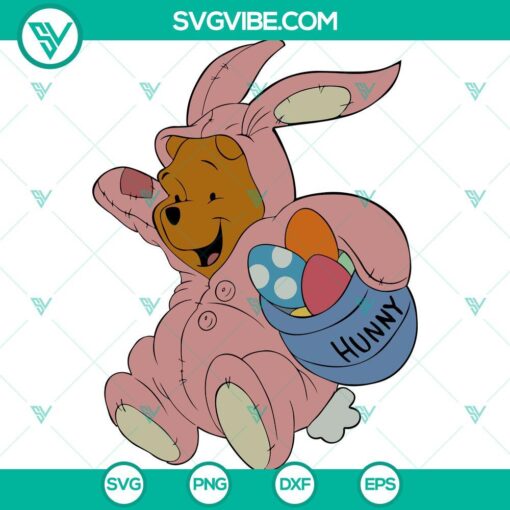 Winnie The Pooh Easter Egg SVG featuring Bunny Pooh with Happy Easter design, perfect for Cricut projects.