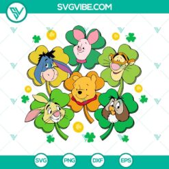 Winnie The Pooh Four Leaf Clover SVG Download with Lucky Vibes and Disney theme for digital crafting projects.