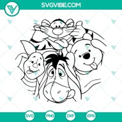 Winnie the Pooh Friends SVG images featuring Piglet, Eeyore, Kanga, Roo, Owl, and Rabbit characters in a cute and colorful design.