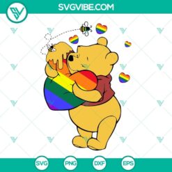 Winnie the Pooh LGBT SVG with Pride Heart design, ideal for Disney Pride Month celebrations. Download SVG files for themed crafts.