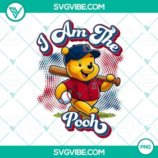 Winnie The Pooh Los Angeles Angels baseball team themed PNG design file featuring cute character in sporting attire.