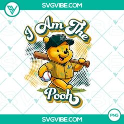Winnie The Pooh themed Oakland Athletics baseball PNG design with team logo colors, ideal for fans and sports enthusiasts.