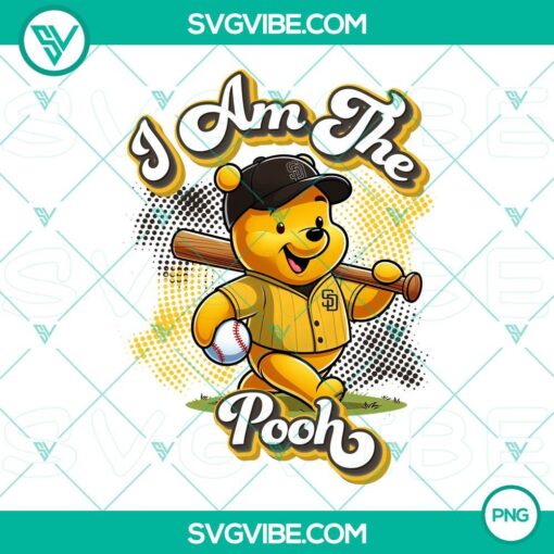 Winnie The Pooh San Diego Padres Baseball PNG download design with cute character in baseball outfit, perfect for sports fans.
