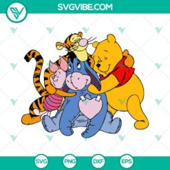 Winnie the Pooh, Tigger, Piglet, and Eeyore SVG files bundle for download, cute cartoon characters for crafting projects.