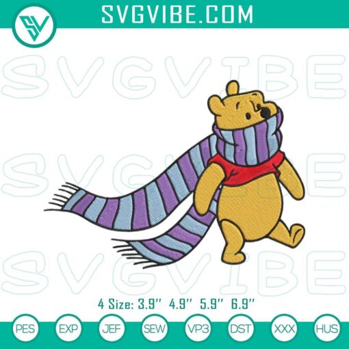 Winnie the Pooh winter embroidery design, perfect for cozy Disney winter season crafts and projects.