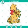 Winnie the Pooh silhouette surrounded by sunflowers in SVG, DXF, EPS, and PNG formats for Cricut and Silhouette. Ideal for crafting.