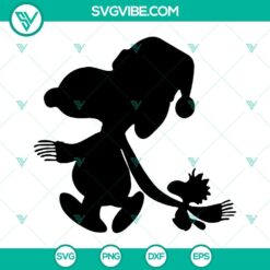 Winter theme Snoopy and Woodstock Peanuts characters Christmas SVG files and PNG, downloadable design for holiday crafts.