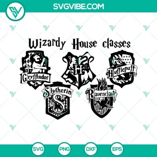 Wizardy House Classes SVG bundle with Harry Potter Hogwarts House designs for digital download. Great for magical crafting projects.