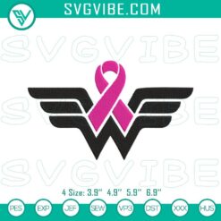 Wonder Woman superhero breast cancer awareness pink ribbon embroidery designs file, empowering design for awareness campaigns.