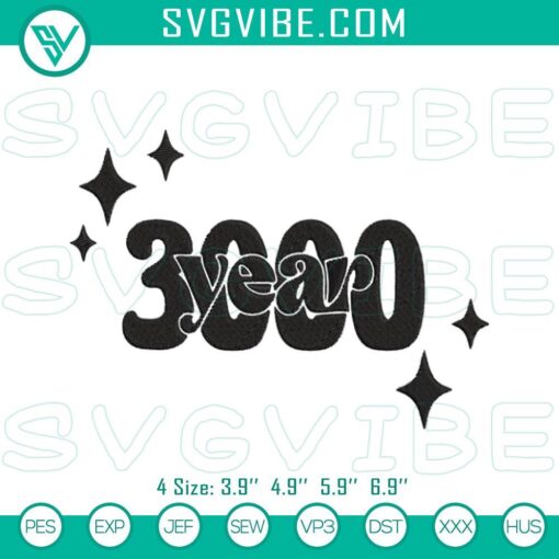 Year 3000 Jonas Brothers embroidery design digital file for nostalgic music fans with detailed stitching.