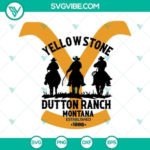 Yellowstone-themed SVG images featuring a cowboy, horse, Dutton Ranch logo, and letter Y. Perfect for download.