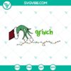 Grinch hand holding Christmas lights SVG design, perfect for holiday crafts and decorations, unique Grinch SVG file.