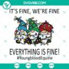 Christmas-themed SVG images of Youngblood Equine Gnomes with a phrase "It's Fine We're Fine", ideal for digital crafting projects.