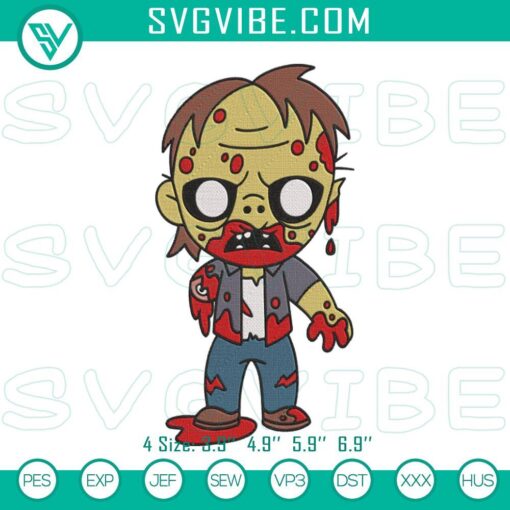 Chibi zombie embroidery files, cute Halloween machine design - perfect for horror-themed projects.