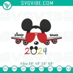 2024 Disney Journey embroidery featuring Mickey Mouse in a plane design pattern, perfect for Disney fans and aviation enthusiasts.