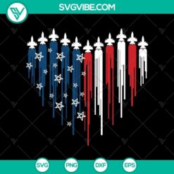 4th of July USA Flag Heart & Fighter Jet SVG design for Air Force enthusiasts.