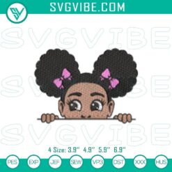 Afro Puffs Girl Peekaboo Embroidery Pattern, African American Kids Design File
