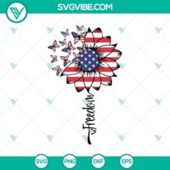 American flag, sunflower, and butterfly SVG design for 4th of July celebration, patriotic theme.