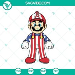 American Independence Day Super Mario SVG for 4th July celebration, featuring patriotic elements and iconic character.