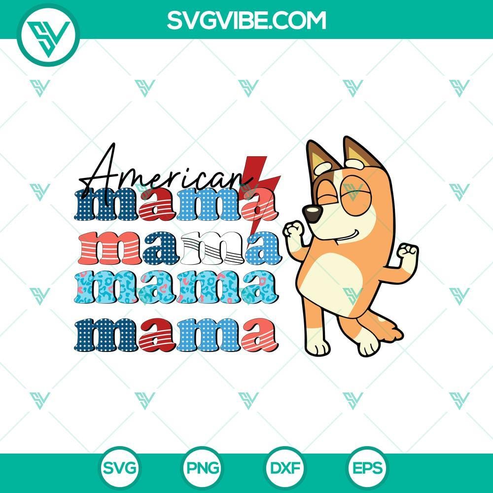 American Mom Chilli Heeler SVG, Bluey's Mom 4th July SVG American Mom Chilli Heeler SVG featuring Bluey's Mom character, perfect for 4th of July celebrations in patriotic colors.