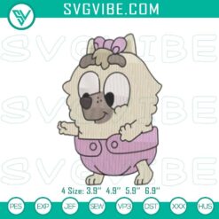 Bluey puppy cartoon judo embroidery designs for baby clothing, cute and playful dog patterns.