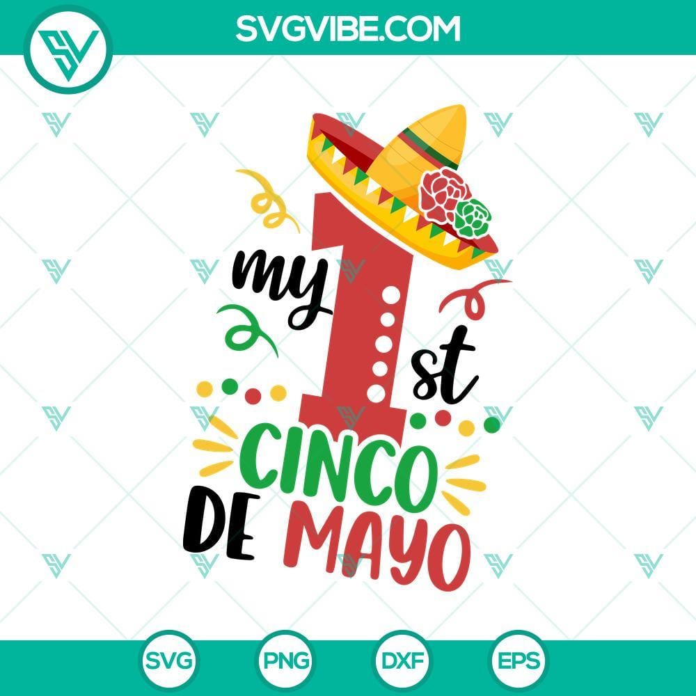Baby's First Cinco De Mayo SVG, Mexican Theme SVG Cute Baby's First Cinco De Mayo SVG with Mexican theme, sombrero, and maracas for festive celebrations. Perfect for crafts.