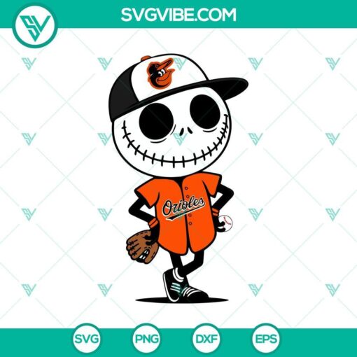 Baltimore Orioles Jack Skellington Halloween Baseball graphic in SVG and PNG format for Halloween enthusiasts.