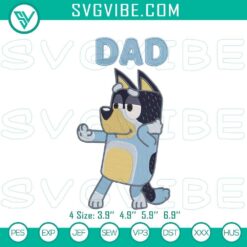 Bandit Heeler & Bluey Dad embroidery patterns, perfect for fun fatherhood projects. Machine file for digital stitching.