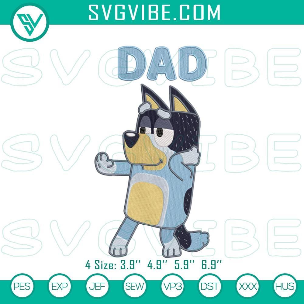 Bandit Heeler & Bluey Dad Embroidery Patterns Bandit Heeler & Bluey Dad embroidery patterns, perfect for fun fatherhood projects. Machine file for digital stitching.