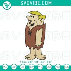 Barney Rubble embroidery design with The Flintstones cartoon characters, cute and nostalgic pattern for crafts and decor.