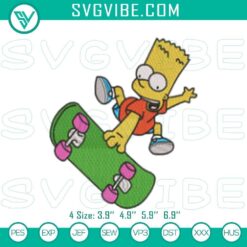 Bart Simpson skateboarding embroidery patterns, vintage cartoon stitch design with classic character.