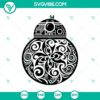 BB-8 droid mandala SVG vector file, Star Wars BB8 digital design, intricate and detailed illustration.