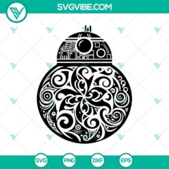 BB-8 droid mandala SVG vector file, Star Wars BB8 digital design, intricate and detailed illustration.