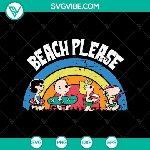 Snoopy and Charlie Brown Beach Please summer design in SVG and PNG format for crafting projects.