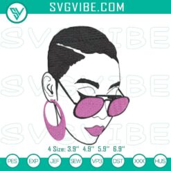 Black woman with glasses embroidery design, African American fashion file, elegant and stylish design for digital use.