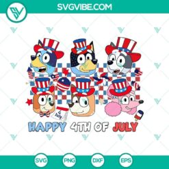 Bluey 4th of July patriotic characters SVG file featuring festive and patriotic designs for Independence Day. Great for digital crafting projects.
